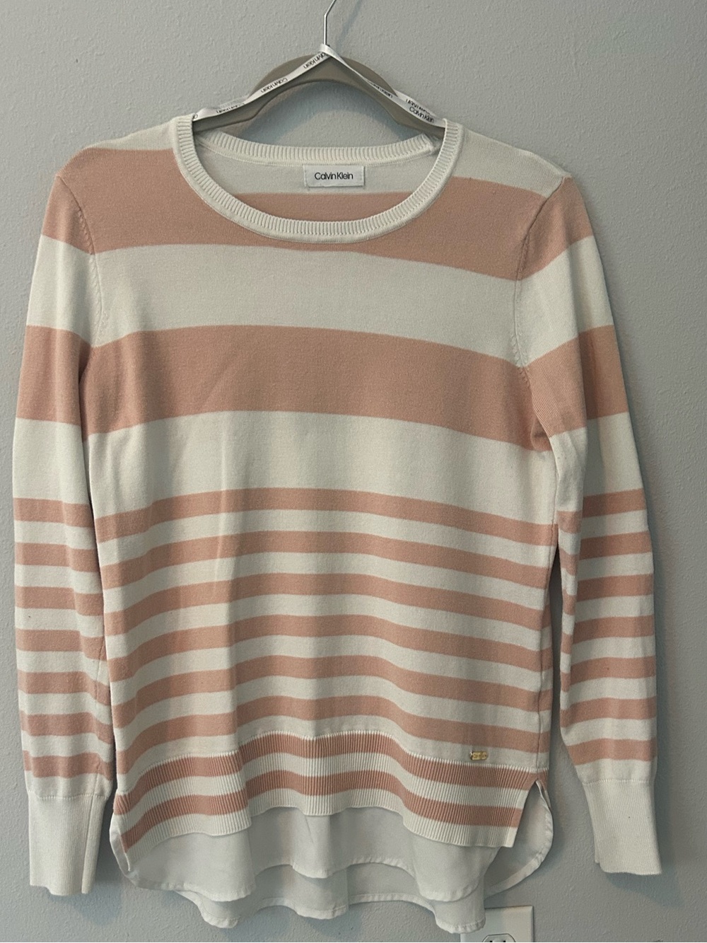 Calvin Klein Cream and Blush Striped Knit Top